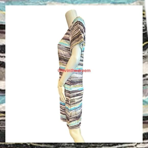 NWT David Cline V-Neck Short Sleeve T-Shirt Dress SZ Small Black Stripe $119 - Picture 5 of 15